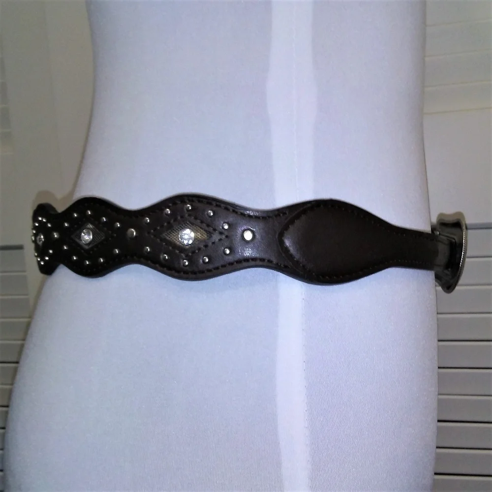 Western Style Belt with Silver Tone‎ Buckle & Bling